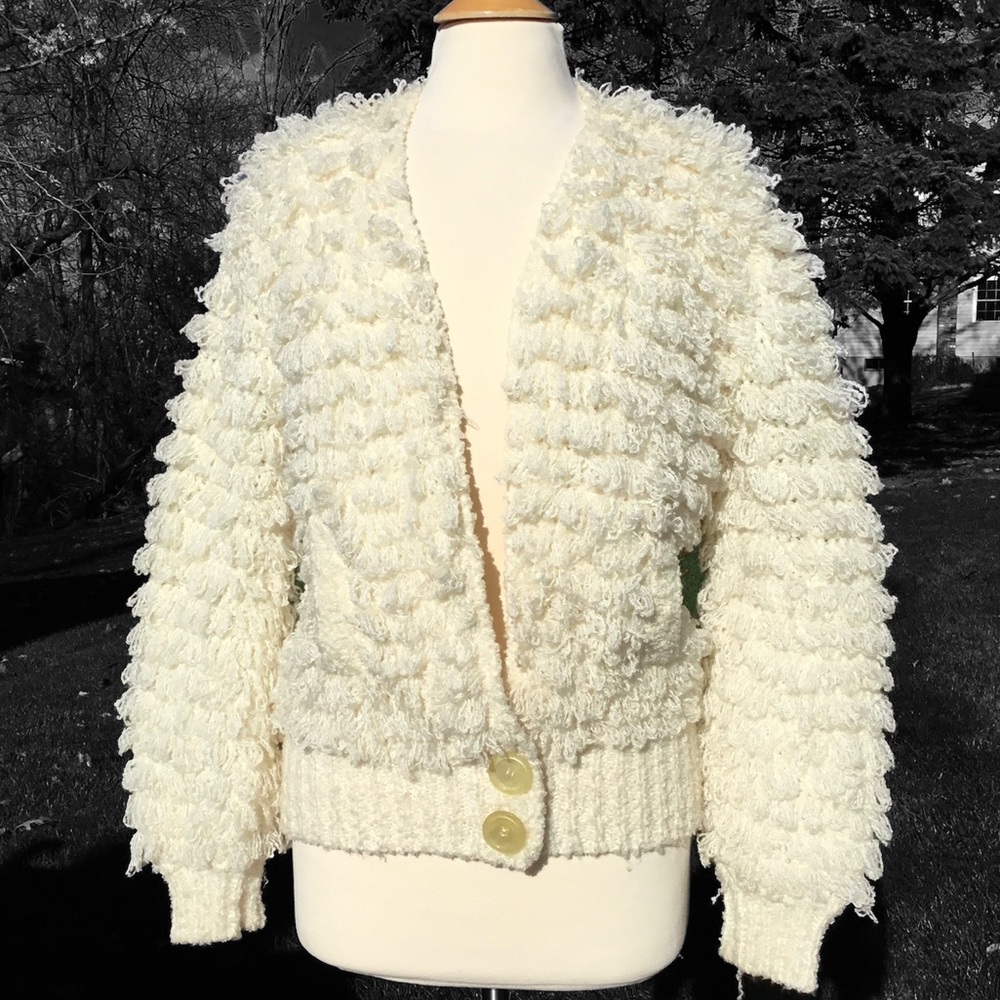 Vintage Clovis Ruffin Knit Shaggy Sweater Cardigan